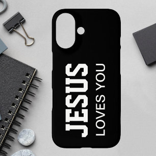 Jezus houdt van je Motivatie Typografie iPhone 16 Hoesje