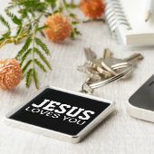 Jezus houdt van je Motivatie Typografie Sleutelhanger (Zijkant)
