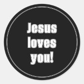 Jezus houdt van je! ronde sticker (Voorkant)