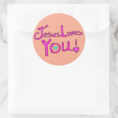 Jezus houdt van je roze perzik met hart ronde sticker (Tas)