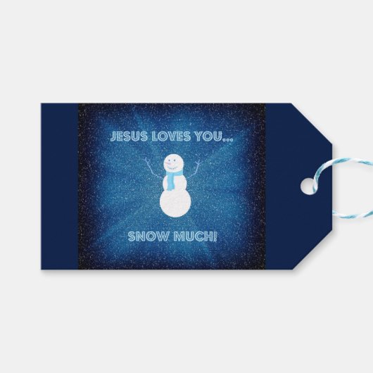 Jezus houdt van je sneeuwt veel! Christelijk Snowm Cadeaulabel (Voorkant (Horizontaal))