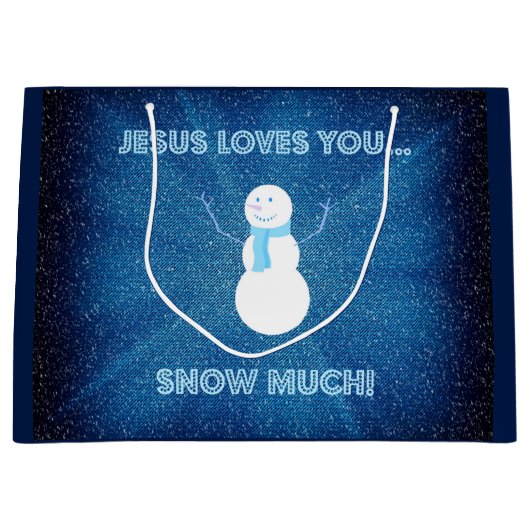 Jezus houdt van je sneeuwt veel! Christelijk Snowm Large Cadeautasje (Voorkant)