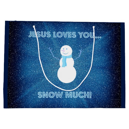 Jezus houdt van je sneeuwt veel! Christelijk Snowm Large Cadeautasje (Achterkant)