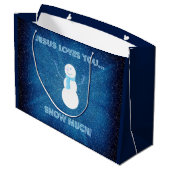 Jezus houdt van je sneeuwt veel! Christelijk Snowm Large Cadeautasje (Achterkant Gekanteld)