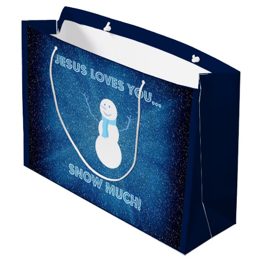 Jezus houdt van je sneeuwt veel! Christelijk Snowm Large Cadeautasje (Achterkant Gekanteld)