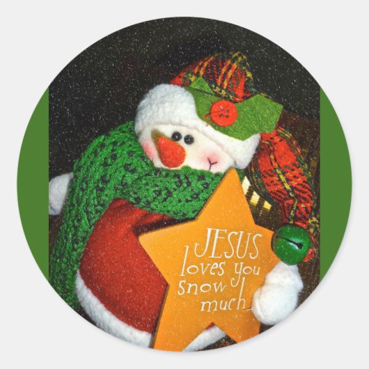 Jezus houdt van je sneeuwt veel! Christelijk Snowm Ronde Sticker (Voorkant)