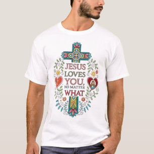 Jezus houdt van je, wat er ook gebeurt t-shirt