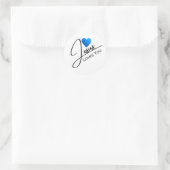 Jezus houdt van je zwarte Script Blauw hart Ronde Sticker (Tas)