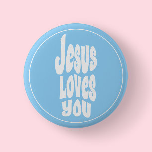 Jezus Houdt Van Jou Christelijk Blauw Ronde Button 5,7 Cm