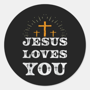 Jezus Houdt Van Jou Christelijk Kruis Geloof Ronde Sticker