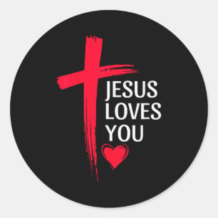 Jezus Houdt van Jou Christelijke Liefde Kruis Hart Ronde Sticker