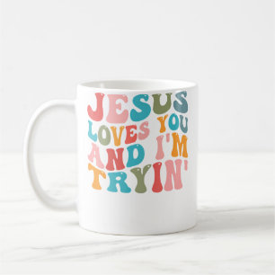 Jezus Houdt Van Jou En IK Probeer Christelijk Grap Koffiemok