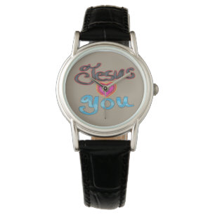 Jezus houdt van jou met roze hart  horloge