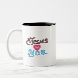 Jezus Houdt van Jou met Roze Hart Tweekleurige Koffiemok