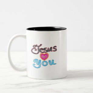 Jezus Houdt van Jou met Roze Hart Tweekleurige Koffiemok