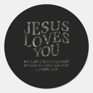 Jezus Houdt Van Jou Mij Camo Christelijke Jongeren Ronde Sticker