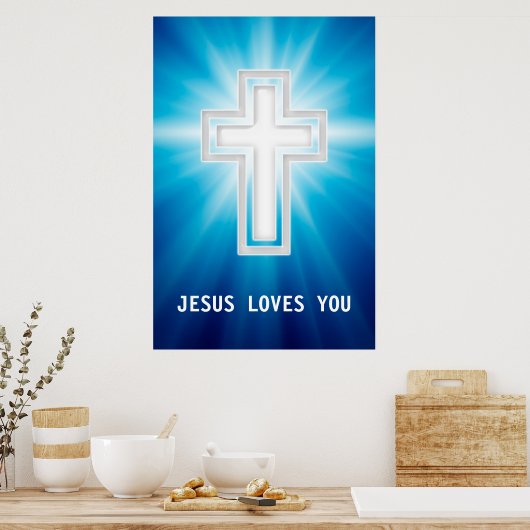 Jezus houdt van jou | Religieus kruis Poster (Keuken)