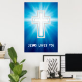 Jezus houdt van jou | Religieus kruis Poster (Thuiskantoor)