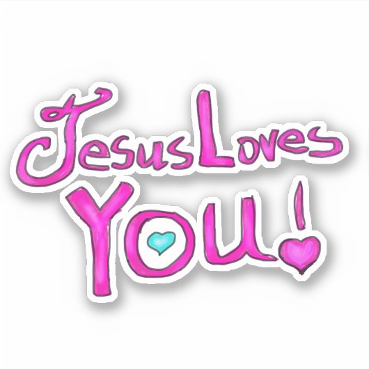 Jezus Houdt Van Jou Roze  Sticker (Voorkant)