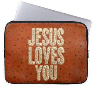 Jezus Houdt van Jou Rustieke Christelijke Aanmoedi Laptop Sleeve