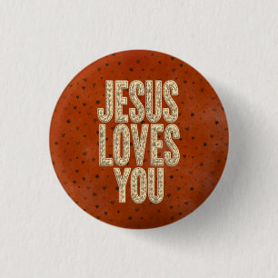 Jezus Houdt van Jou Rustieke Christelijke Aanmoedi Ronde Button 3,2 Cm