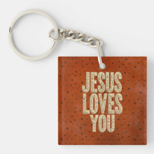 Jezus Houdt van Jou Rustieke Christelijke Aanmoedi Sleutelhanger