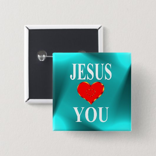Jezus houdt van jou vierkante button 5,1 cm (Voorkant /achterkant)