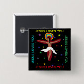 Jezus houdt van jou vierkante button 5,1 cm (Voorkant /achterkant)