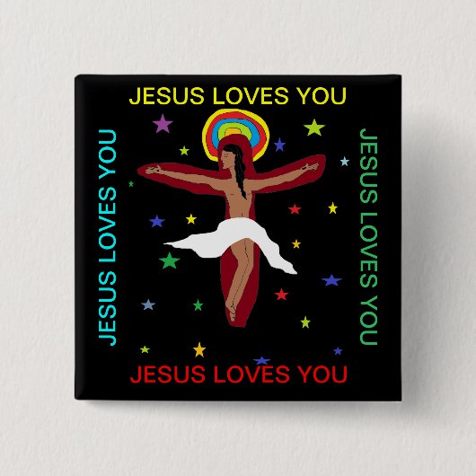 Jezus houdt van jou vierkante button 5,1 cm (Voorkant)