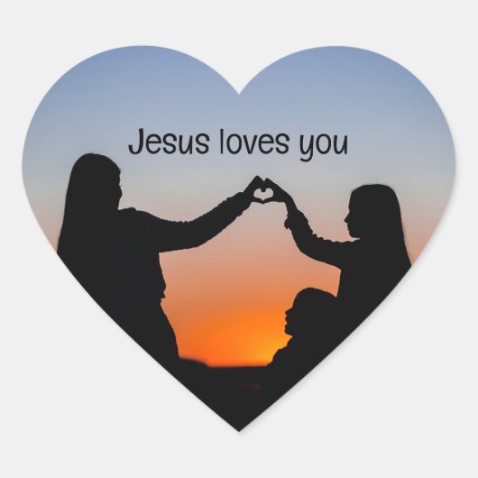 Jezus Houdt Van Jou Zonsondergang Hart Sticker (Voorkant)