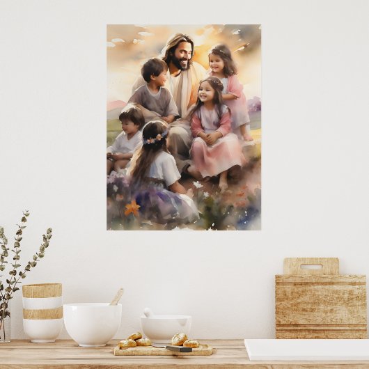 Jezus houdt van kinderen poster (Keuken)