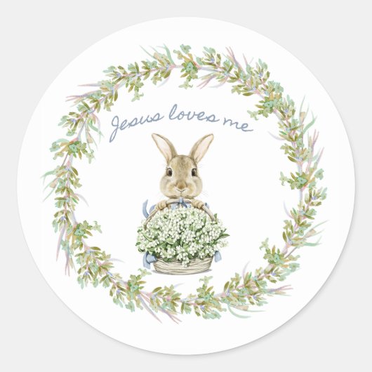 Jezus houdt van me, Bunny Ronde Sticker (Voorkant)