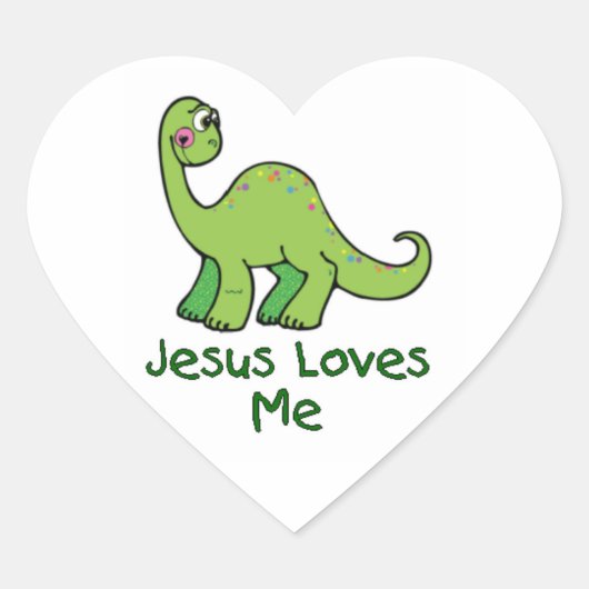 Jezus houdt van me Dinosaur Hart Sticker (Voorkant)