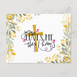 Jezus houdt van me, dit weet ik, kruis en bloemen briefkaart