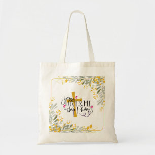 Jezus houdt van me, dit weet ik, kruis en bloemen tote bag