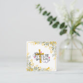 Jezus houdt van me, dit weet ik, kruis en bloemen vierkante visitekaartje (Staand voorkant)