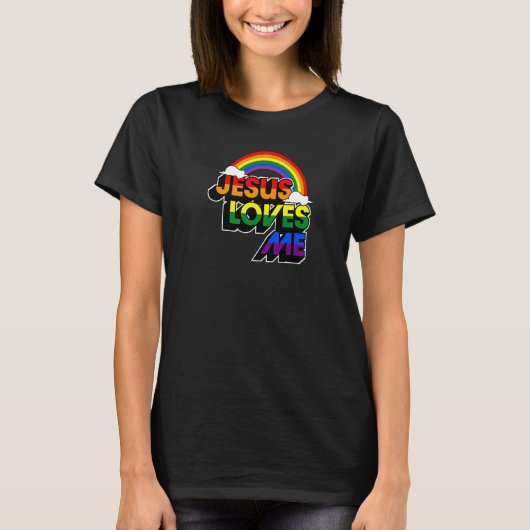Jezus houdt van me Gay Rainbow Cute Christelijk Lg T-shirt (Voorkant)