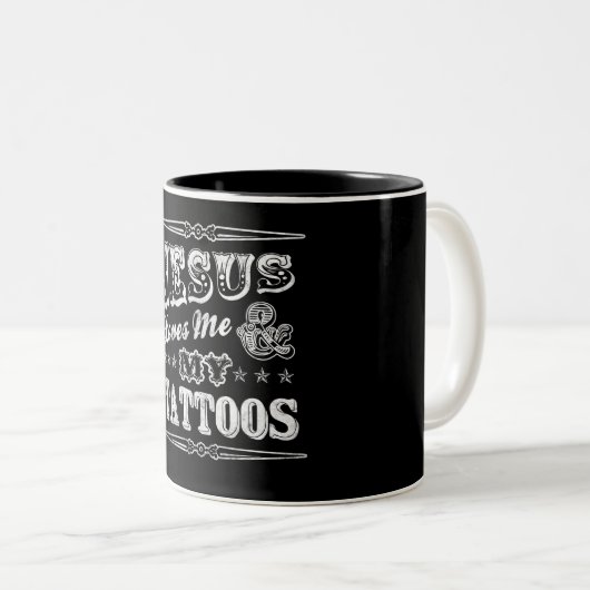 Jezus houdt van me koffiebeker tweekleurige koffiemok (Voorkant rechts)