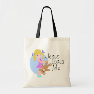 Jezus houdt van me meisje met beer tote bag