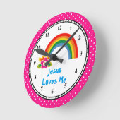 Jezus houdt van me regenboog ronde klok (Hoek)