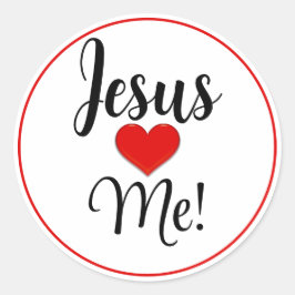Jezus houdt van me rood hart ronde sticker
