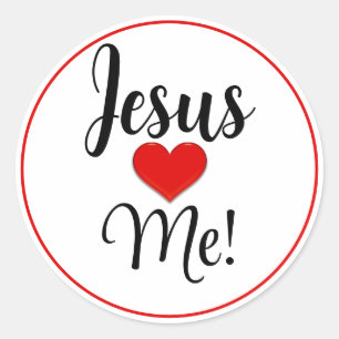 Jezus houdt van me rood hart ronde sticker