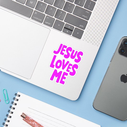 Jezus houdt van me sticker (Laptop met iPhone)