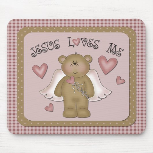 Jezus houdt van me teddybeer engel mousepad muismat (Voorkant)