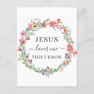Jezus houdt van me Waterverf Floral Wreath Poster Briefkaart