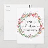 Jezus houdt van me Waterverf Floral Wreath Poster Briefkaart (Voorkant / Achterkant)