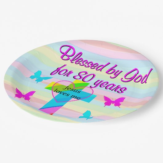 JEZUS HOUDT VAN MIJ 80STE VERJAARDAG PAPIEREN BORD (Gekanteld)