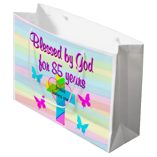 JEZUS HOUDT VAN MIJ 85E VERJAARDAG CADEAU TAS GROOT CADEAUZAKJE (Voorkant Gekanteld)