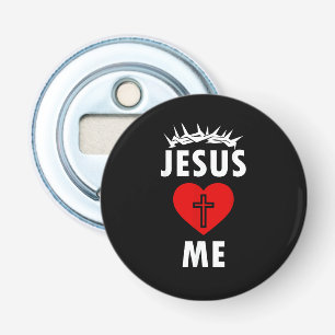 Jezus houdt van mij christen religieus button flesopener