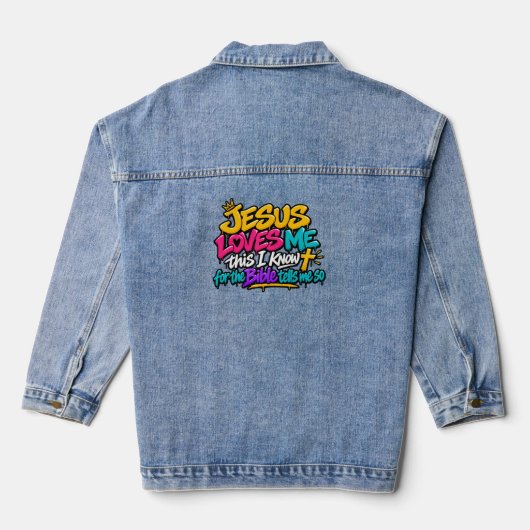 Jezus houdt van mij, dat weet ik denim jacket (Achterkant)
